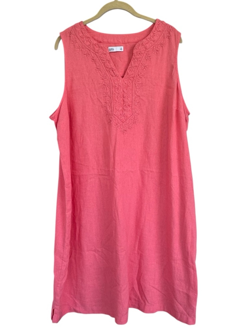 NEW Croft & Barrow Linen Blend Pink Sleeveless Shift Dress Embroidered Sz XL